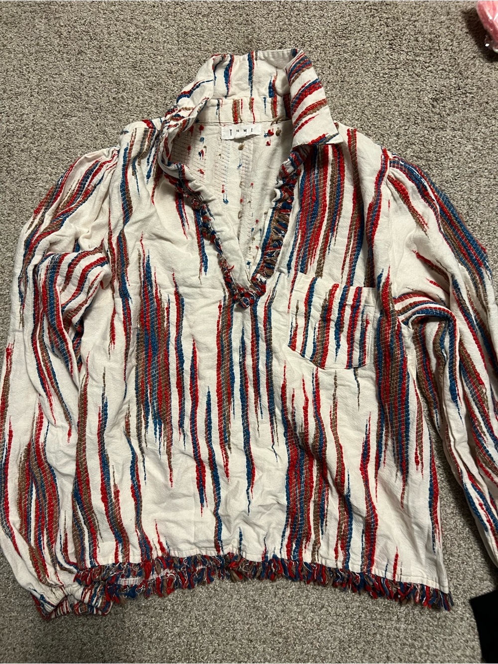 THML Ivory Pullover Top with Red & Blue Stripes